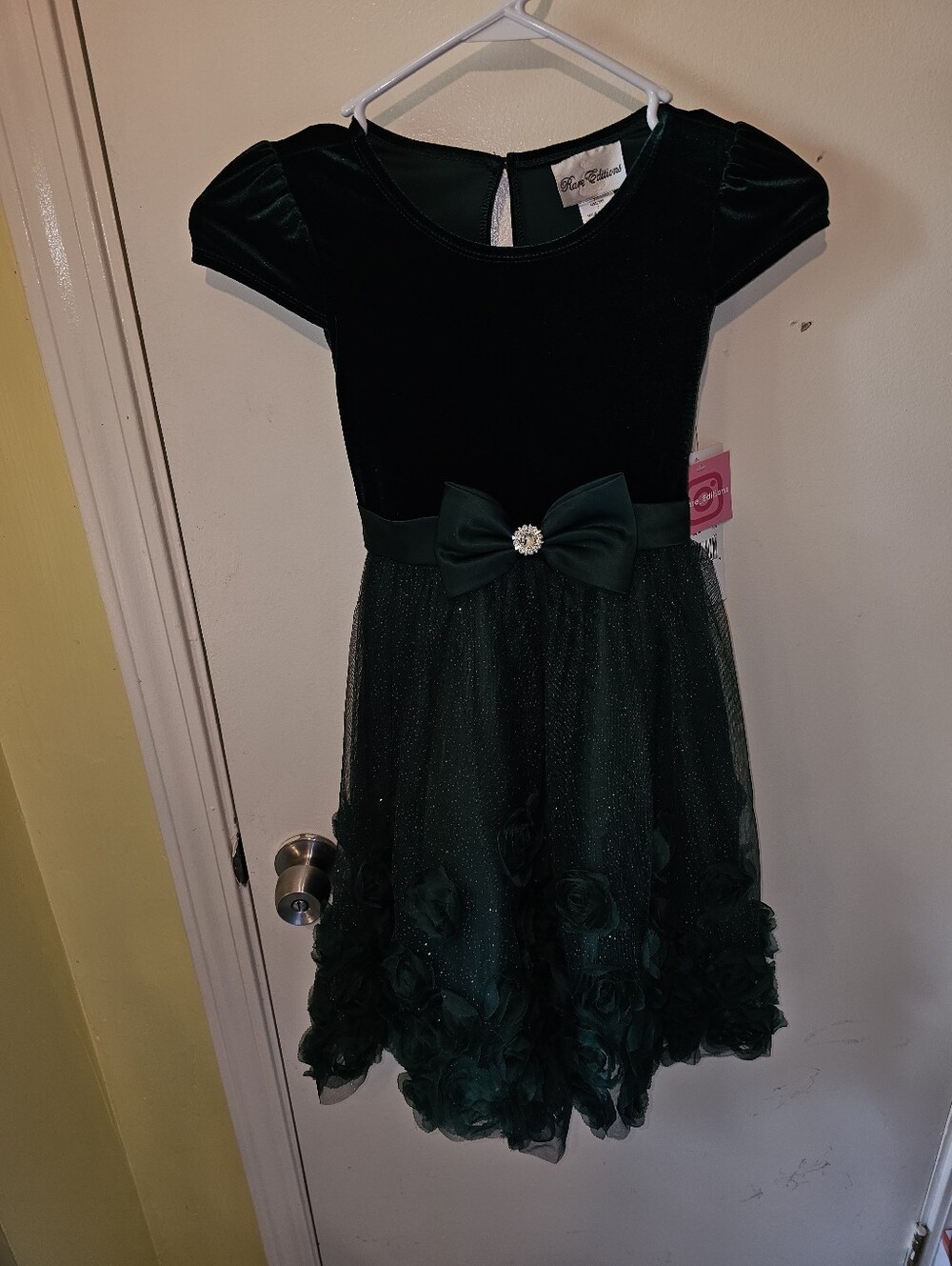 Party Velvet & Tulle Dress with Bow - Dark Green -